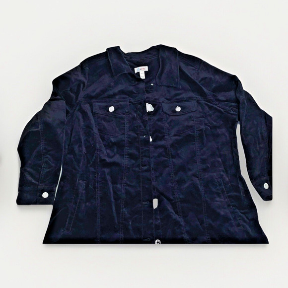 Denim And Co. Velevteen Black Long Button Jacket Ladies Size Petite XL New - Picture 1 of 15